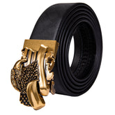 Men's Genuine Leather Ratchet Belt Golden Eagle Metal Buckle 1 3/8" For Business Casual Jeans